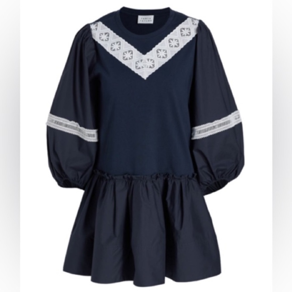 New! Tanya Taylor Kirstie blue drop waist puff sleeve dress nwt 30461